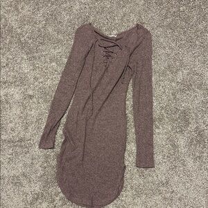 Heart Hips Lace-Up Long Sleeve Dress in Brown